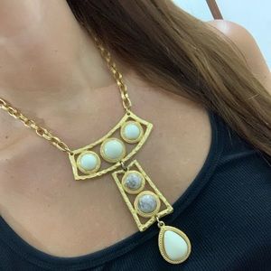 Gold necklace with cream and pink stone necklace